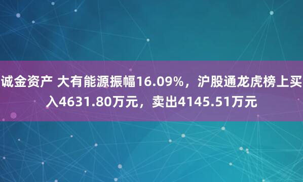诚金资产 大有能源振幅16.09%，沪股通龙虎榜上买入4631.80万元，卖出4145.51万元